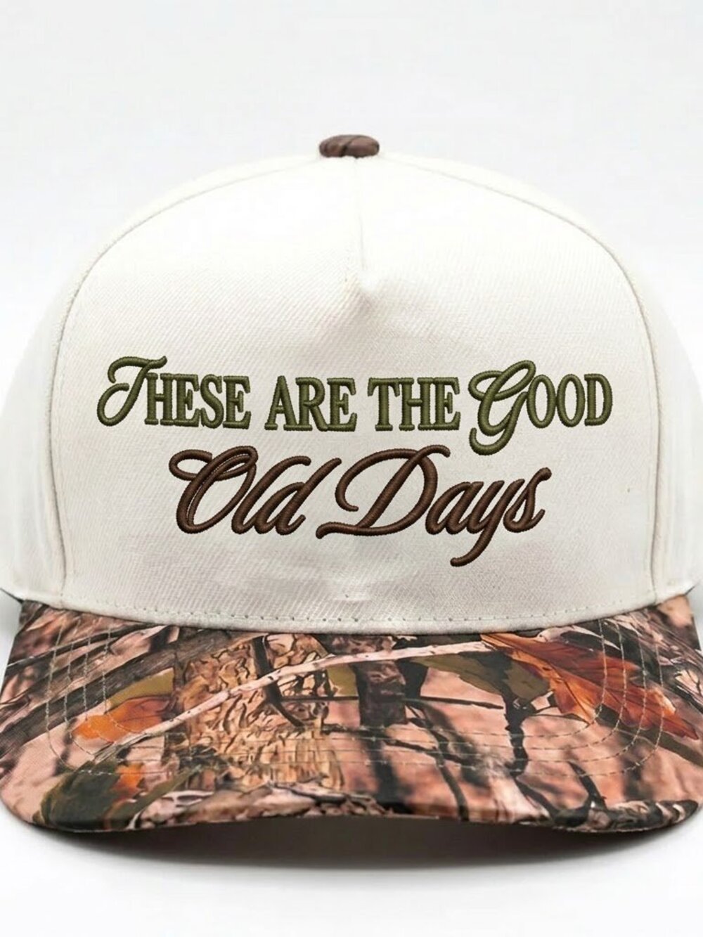 Good Days Trucker Hat – Camo & Cream Snapback – Western Outdoors Style